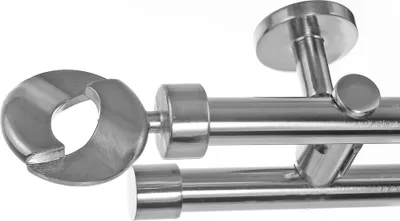 Produktbild von Edelstahl Look Gardinenstange Ø 20mm Deckenträger 2-läufig zweiläufig Deckenbefestigung Ring D41 E83E30 RR