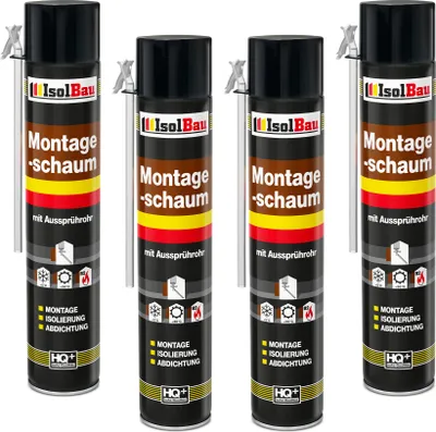 Produktbild von Isolbau 4 x 750 ml Montageschaum mit Aussprührohr - PolyurethanBauschaum für Montage, Isolierung, Abdichtung, Innen & außen