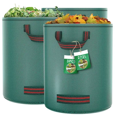 Imagen del producto de Bolsas autoportantes para residuos de jardín, de 3 unidades, con capacidad de 272 litros cada una, impermeables y con asas