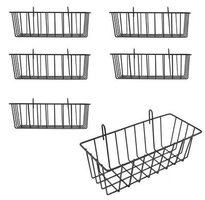 Metall-Wandkörbe, 6er-Set, Schwarz, 23x10x7,5 cm, mit Haken