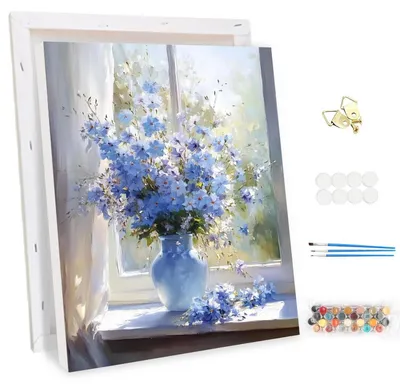 Image de Kit de peinture par numéros pour adultes, représentant un bouquet de fleurs dans un vase, dimensions 30x40 cm