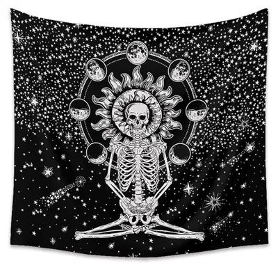 Skelett-Wandteppich, Polyester, 100 x 150 cm, Totenkopf-Motiv