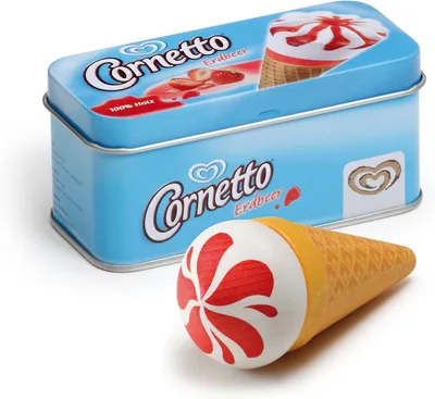 Produktbild von Erzi 14005 EIS Cornetto Erdbeer aus Holz in der Dose, Kaufladenartikel für Kinder, Rollenspiele