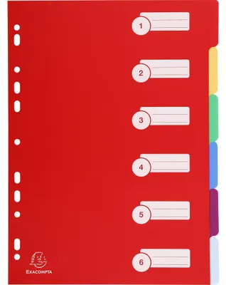 Produktbild von Exacompta 25x Register A4 aus festem PP 350µ, blanko, 6-teilig, sortiert, 4906E