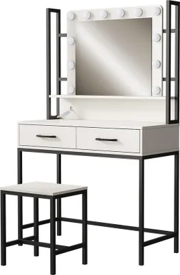 Produktbild von Schminktisch Vicco Luvia Weiß 90 cm mit LED-Beleuchtung und Hocker, Model 53015