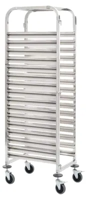 Produktbild von Tablettwagen für 16 Tabletts, Transportwagen, Gastro Abräumwagen, Regalwagen, Stikkenwagen, Blechwagen, Küchentrolley, Rollwagen, 38x55x163 cm, Edelstahl