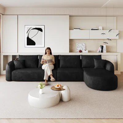 Zdjęcie produktu dla Sofa narożna 336 cm, sofa kompresowana, bezsprężynowa, modułowa, bez konieczności montażu (szara)
