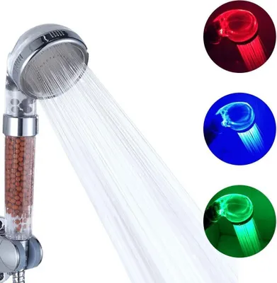 Produktbild von Handbrause Hochdruck Wassersparend Duschkopf Duschbrause Strahlarten 4LED leuchtender Duschkopf mit farbenfroher selbstwechselnder Farbe