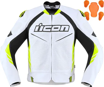 Produktbild von Icon Hypersport2 Prime Motorrad Lederjacke, weiß/schwarz/gelb, 50