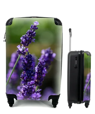 Produktbild von MuchoWow® Koffer Handgepäck Trolley Rollkoffer Kleine Reisekoffer mit 4 Rollen - Nahaufnahme von Lavendel vor einem grünen Hintergrund - Cabin Size < 55x40x23 cm & 55x40x20 cm - Fotokoffer - Kabinenkoffer - Boardgepäck - Reise-Box - Reisekoffer - Reisegepäck - Koffer mit Bild - Trolley für Kinder