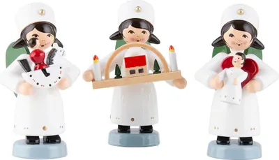 Produktbild von Weihnachtsengel Erzgebirge 3-teilig farbig (7cm) von ULMIK