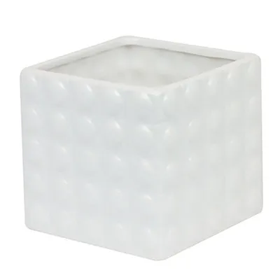 Produktbild von Keramik Blumentopf Übertopf Weiß B 17,5 cm Quadrat form glänzend deko tischdeko dekovase