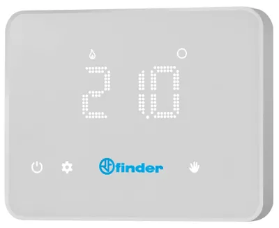Imagen del producto de Termostato de ambiente Finder, modelo BLISS, con conexión WiFi, pantalla táctil, para montaje en pared, color blanco, 1 unidad.