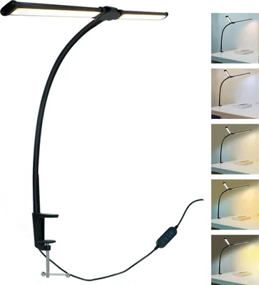 Produktbild von LED Schreibtischlampe mit Doppelklammer, augenschonend, dimmbar, ideal für Studenten, Schlafsäle und Computerbeleuchtung, energiesparend.