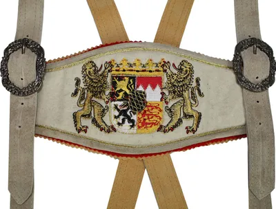 Produktbild von GermanWear, Trachten Hosenträger lederhosen mit Bayerischem Wappen-stickerei, Farbe:Beige