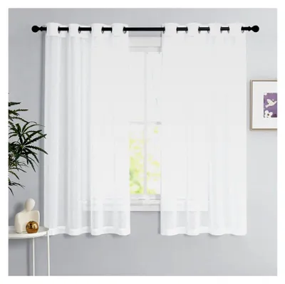 Produktbild von Transparente Voile Gardinen Weiß Ösenvorhang 2er Set H 160 x B 140 cm für Wohnzimmer und Schlafzimmer