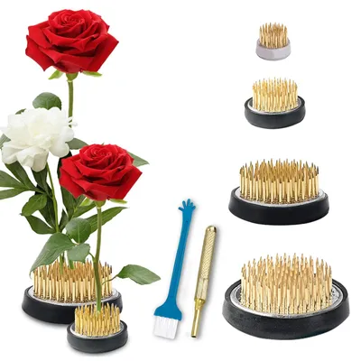 Produktbild von Blumenhalter 4 Stück - Kenzan Blumendekoration - Antirutsch-Basis - Edelstahl/Messing - Ideal für Hochzeiten - Perfekt zum Blumenstecken - Blumenstecker