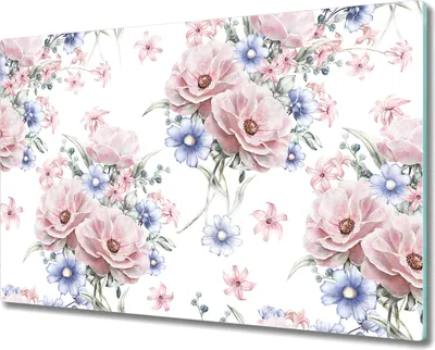 Produktbild von Glas-Herdabdeckplatte Glaskeramikfeldabdeckung Spritzschutz - 80x52 cm - Bouquet Rosa Blumen