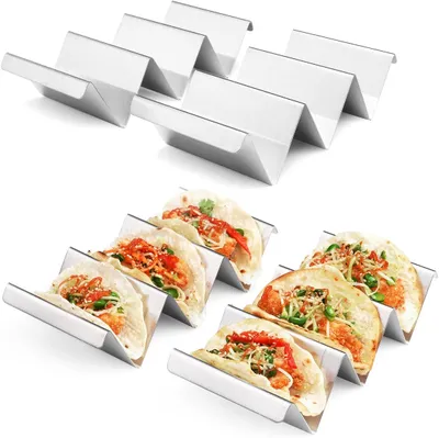 Produktbild von Taco-Halter, 4 Packungen – Taco-Ständer aus Edelstahl im Stil von, ofenfest zum Backen, spülmaschinen- und grillfest
