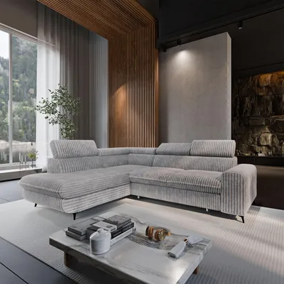 Produktbild von Masseno Ecksofa VELISS mit Schlaffunktion L-Form, Sofa mit Bettkasten, Wohnzimmersofa, Couch, Soffa, Bettsofa, Couchgarnitur- Hellgrau, TILIA 86