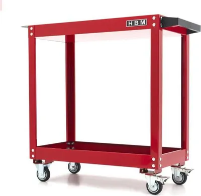 Produktbild von Handgepakte, verrijdbare gereedschapswagen aus 2-lagigem rotem Stahl, 835 x 345 x 775 mm, 4 Rädern