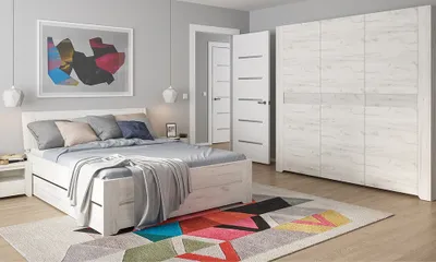 Produktbild von Schlafzimmer Set 6-teilig AMANTEA-129 mit Bett 140x200cm in weiß Eiche
