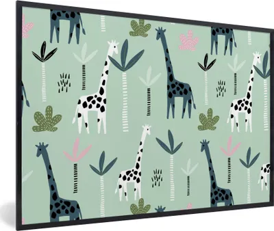 Produktbild von MuchoWow® MuchoWow® Gerahmtes Poster Giraffe - Baum - Grün 30x20 cm - Poster mit zchwarzem Bilderrahmen - Kunstdruck - Bild-Poster