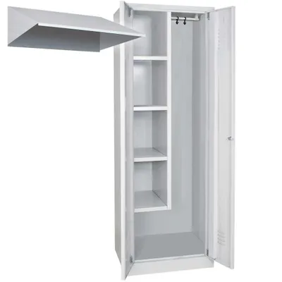 Produktbild von Putzmittelschrank mit Sockel u. Schrägdachaufsatz, BxTxH 600 x 500 x 1800/2040 mm, lichtgrau RAL 7035