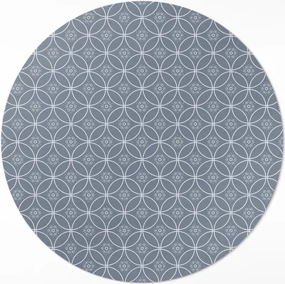 Produktbild von Kettenhemdmuster mit regelmäßigen Kreisen und Blumen– Vinyl Küchenteppich – fi 90cm – Rutschfest, pflegeleicht & langlebig