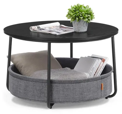 Obrázok produktu pre Konferenčný stolík s látkovou zásuvkou | Farba: čierna, šedá | Rozmery: 75 x 75 x 45 cm