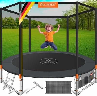 Produktbild von KESSER® - Trampolin  | Rheinland GS  | Komplettset mit Sicherheitsnetz, Leiter,  Randabdeckung, Seitentasche & Zubehör | Kindertrampolin Gartentrampolin Belastbarkeit 150 kg