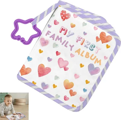 Produktbild von Baby-Erinnerungsalbum aus Stoff – Persönliches Kinderalbum mit Sicherheits-Spiegel, Haken und Beißring, liebevolles Geschenk für Eltern