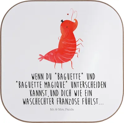 Produktbild von Mr. & Mrs. Panda Untersetzer Glas Garnele Franzose - Weiß - Geschenk, Französisch, Coaster, gläseruntersetzer, Krabbe, Meer, Gläser, Kaffeeuntersetzer, für