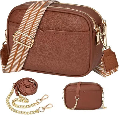 Produktbild von Damen Umhängetasche Kleine Crossbody Bag aus Kunstleder Schultertasche mit 2 Abnehmbaren Gurten Kartenfächern Handytasche