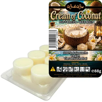Produktbild von WonderWax Duftwachs Wax Melts für Duftlampe, 6 Kreise Duftmelt Wachsmelt Sojawachs Duftwachs Würfel für Raumdüfte, Wachs Duftöl Winter Indoor Schmelzen für Aromalampe Cream of Coconut