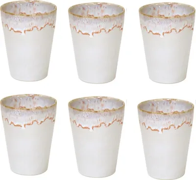 Produktbild von Costa Nova Grespresso Latte-Macchiato-Tassen – 38 cl – 6er-Set – Handgefertigtes portugiesisches Steingut – Weiß – 9,5 x 11 cm
