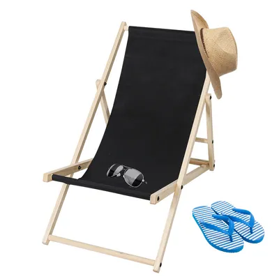 Produktbild von Liegestuhl Faltliege Klappbar Strand Holz Strandliegestuhl Sonnenliege Faltbar schwarz