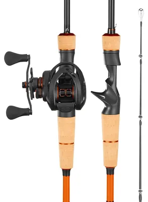 Productafbeelding van VEVOR hengel en molen (baitcasting) set, 2 meter lange hengel van koolstofvezel (IM7), set voor het vissen op baars, met 6+1 lagers, overbrengingsverhouding 7,0:1 en een handgreep van kurk, links handig vissen set
