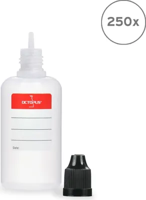 Obrázok produktu pre 250 plastových fliaš 50 ml LDPE, G14, kvapkadlo, čierny uzáver