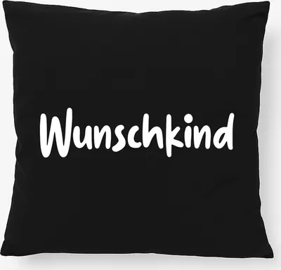 Produktbild von Huuraa Kissen Wunschkind Schriftzug 40x40cm mit Füllung Black Baumwolle Dekokissen Geschenkidee