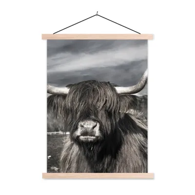 Produktbild von MuchoWow® Textilposter Schottischer Highlander - Tiere - Hörner 60x80 cm mit holzfarbenen Rahmen - Wandbild