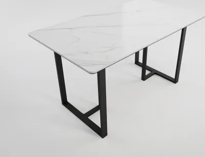 Produktbild von Esszimmertisch MIAS 140x80cm weiße Keramikplatte schwarzes massives Tischgestell : Weiss