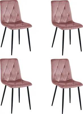 Image de Chaise - Leobert - Libra - Velours Rose/Pieds Noirs - 44 X 54,5 X 88,5 Cm - Lot De 4