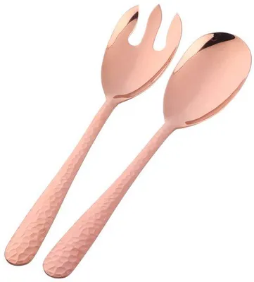 Image de Ensemble de service à salade 2 pièces Ibzenoa® en acier inoxydable, finition rose or, 30,8 cm – fourchette à salade et cuillère de service