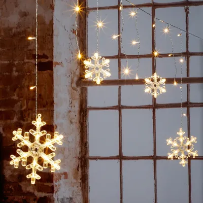Produktbild von Lichterkette Lichtervorhang Schneeflocke LED Batterie Timer 210 cm Innen - außen