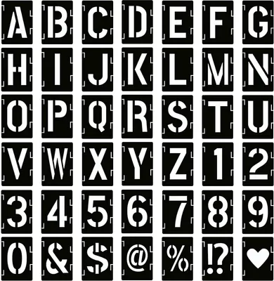 Produktbild von Buchstaben Schablonen Set - 42-teilig wiederverwendbar - für Holzschilder Kuchen und Malerei - 5-15 cm Kunststoff