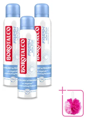 Immagine prodotto di 3 flaconi di deodorante spray Borotalco Fresh Non-Stop - 150 ml - Confezione risparmio - 3 pezzi