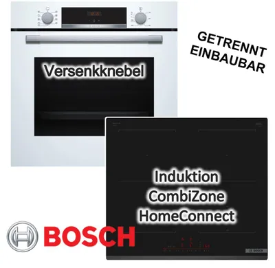 Produktbild von Herdset BOSCH Backofen EcoClean Hydrolyse 71 L + Induktionskochfeld Bratsensor autark 60cm