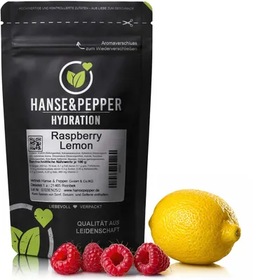 Produktbild von 90g (ca. 7.5 L Getränk) Hydration Pulver Raspberry Lemon Geschmack mit Vitamin C aus Acerola & Kokoswasserpulver