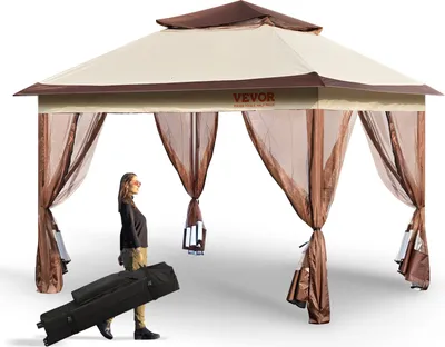 Produktbild von VEVOR Pavillon 334x334x281cm Gartenzelt Polyurethanbeschichtetes 250D-Oxford-Gewebe Faltpavillon inkl. Aufbewahrungstasche Partyzelt 8-10 Personen Pop up Zelt Faltzelt Gartenpavillon ideal für Campingausflug